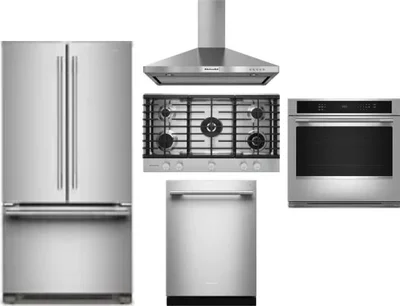 5 Piece Package Includes Refrigerator, Cooktop, Wall Oven, Hood And Dishwasher