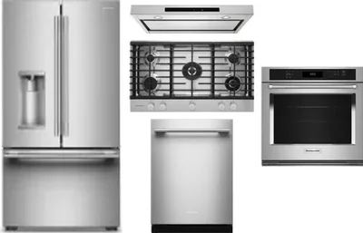 5 Piece Package Includes Refrigerator, Cooktop, Wall Oven, Hood And Dishwasher