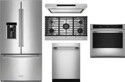 5 Piece Package Includes Refrigerator, Cooktop, Wall Oven, Hood And Dishwasher