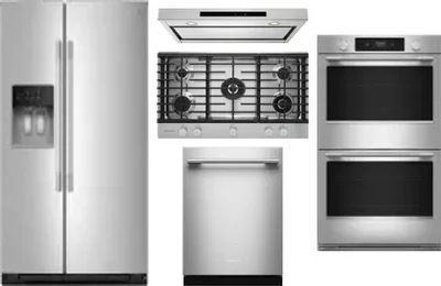 5 Piece Package Includes Refrigerator, Cooktop, Wall Oven, Hood And Dishwasher