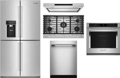 5 Piece Package Includes Refrigerator, Cooktop, Wall Oven, Hood And Dishwasher