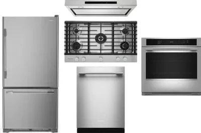 5 Piece Package Includes Refrigerator, Cooktop, Wall Oven, Hood And Dishwasher