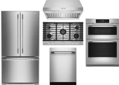 5 Piece Package Includes Refrigerator, Cooktop, Wall Oven, Hood And Dishwasher