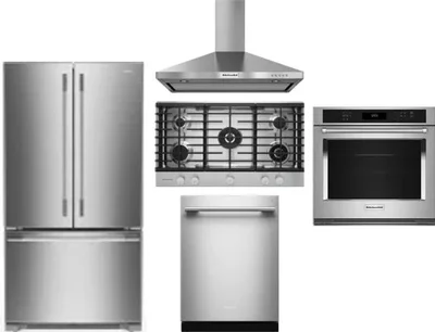 5 Piece Package Includes Refrigerator, Cooktop, Wall Oven, Hood And Dishwasher