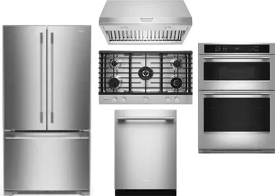 5 Piece Package Includes Refrigerator, Cooktop, Wall Oven, Hood And Dishwasher