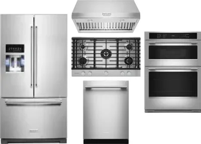 5 Piece Package Includes Refrigerator, Cooktop, Wall Oven, Hood And Dishwasher