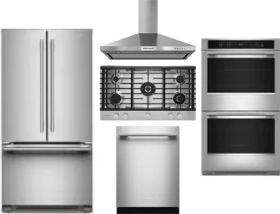 5 Piece Package Includes Refrigerator, Cooktop, Wall Oven, Hood And Dishwasher