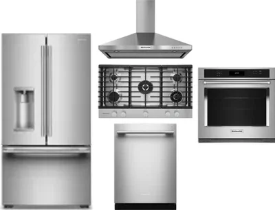5 Piece Package Includes Refrigerator, Cooktop, Wall Oven, Hood And Dishwasher