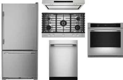 5 Piece Package Includes Refrigerator, Cooktop, Wall Oven, Hood And Dishwasher