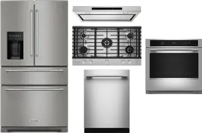 5 Piece Package Includes Refrigerator, Cooktop, Wall Oven, Hood And Dishwasher
