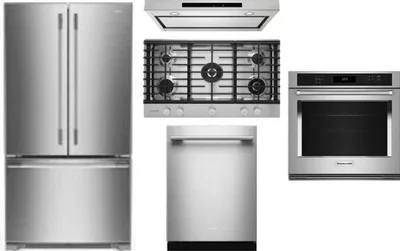 5 Piece Package Includes Refrigerator, Cooktop, Wall Oven, Hood And Dishwasher