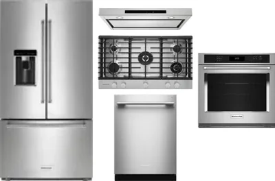 5 Piece Package Includes Refrigerator, Cooktop, Wall Oven, Hood And Dishwasher