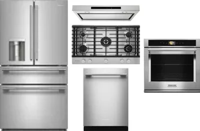 5 Piece Package Includes Refrigerator, Cooktop, Wall Oven, Hood And Dishwasher