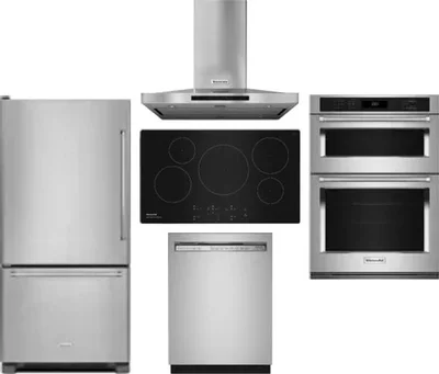 5 Piece Package Includes Refrigerator, Cooktop, Wall Oven, Hood And Dishwasher