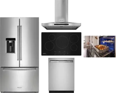 5 Piece Package Includes Refrigerator, Cooktop, Wall Oven, Hood And Dishwasher