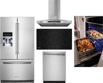 5 Piece Package Includes Refrigerator, Cooktop, Wall Oven, Hood And Dishwasher
