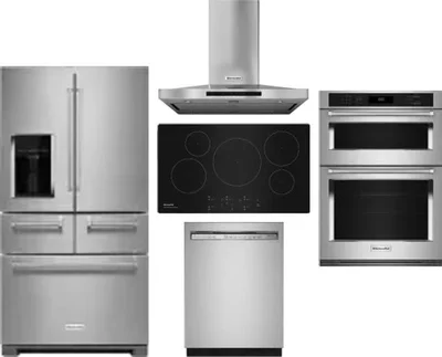 5 Piece Package Includes Refrigerator, Cooktop, Wall Oven, Hood And Dishwasher