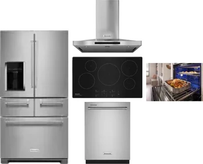 5 Piece Package Includes Refrigerator, Cooktop, Wall Oven, Hood And Dishwasher