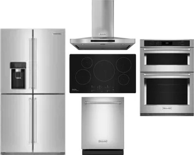 5 Piece Package Includes Refrigerator, Cooktop, Wall Oven, Hood And Dishwasher