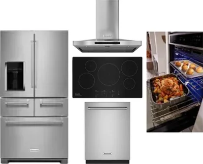 5 Piece Package Includes Refrigerator, Cooktop, Wall Oven, Hood And Dishwasher