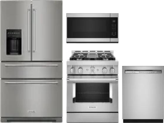 4 Piece Package Includes Refrigerator, Range, Microwave And Dishwasher