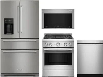 4 Piece Package Includes Refrigerator, Range, Microwave And Dishwasher