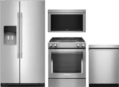 4 Piece Package Includes Refrigerator, Range, Microwave And Dishwasher