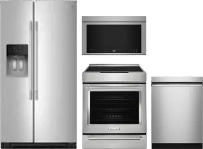 4 Piece Package Includes Refrigerator, Range, Microwave And Dishwasher
