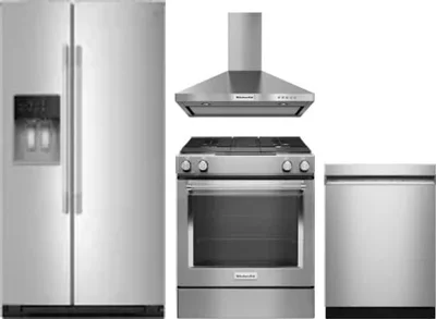 4 Piece Package Includes Refrigerator, Range, Hood And Dishwasher