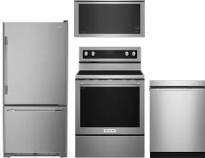4 Piece Package Includes Refrigerator, Range, Microwave And Dishwasher