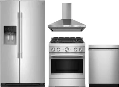 4 Piece Package Includes Refrigerator, Range, Hood And Dishwasher