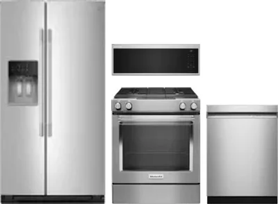 4 Piece Package Includes Refrigerator, Range, Microwave And Dishwasher