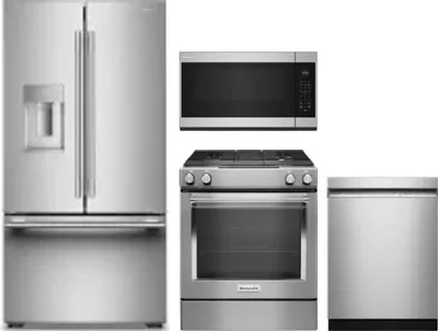 4 Piece Package Includes Refrigerator, Range, Microwave And Dishwasher