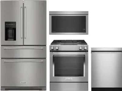 4 Piece Package Includes Refrigerator, Range, Microwave And Dishwasher