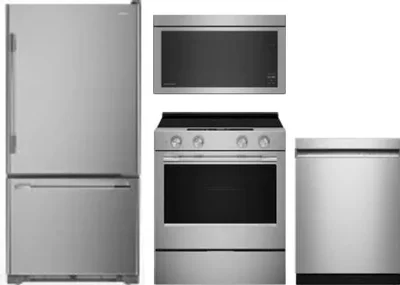 4 Piece Package Includes Refrigerator, Range, Microwave And Dishwasher