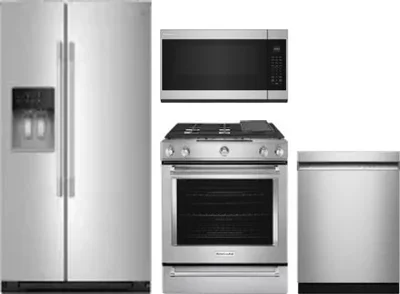 4 Piece Package Includes Refrigerator, Range, Microwave And Dishwasher