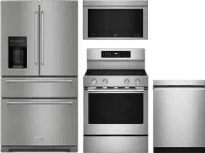 4 Piece Package Includes Refrigerator, Range, Microwave And Dishwasher