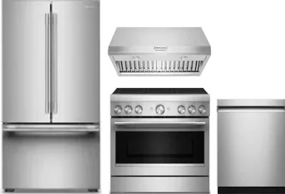 4 Piece Package Includes Refrigerator, Range, Hood And Dishwasher