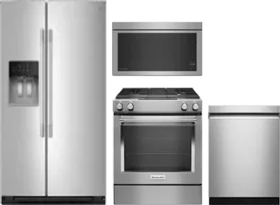 4 Piece Package Includes Refrigerator, Range, Microwave And Dishwasher