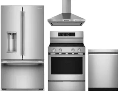 4 Piece Package Includes Refrigerator, Range, Hood And Dishwasher