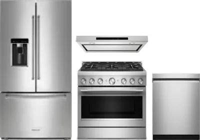 4 Piece Package Includes Refrigerator, Range, Hood And Dishwasher