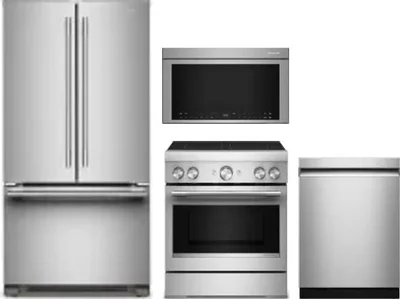 4 Piece Package Includes Refrigerator, Range, Microwave And Dishwasher