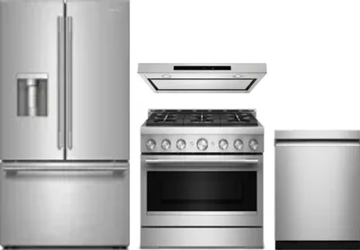 4 Piece Package Includes Refrigerator, Range, Hood And Dishwasher