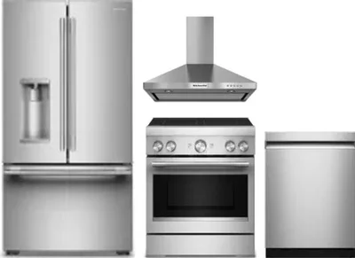 4 Piece Package Includes Refrigerator, Range, Hood And Dishwasher