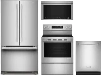 4 Piece Package Includes Refrigerator, Range, Microwave And Dishwasher