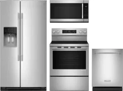 4 Piece Package Includes Refrigerator, Range, Microwave And Dishwasher