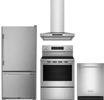 4 Piece Package Includes Refrigerator, Range, Hood And Dishwasher
