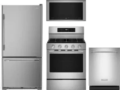 4 Piece Package Includes Refrigerator, Range, Microwave And Dishwasher