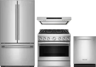 4 Piece Package Includes Refrigerator, Range, Hood And Dishwasher
