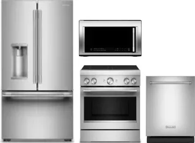 4 Piece Package Includes Refrigerator, Range, Microwave And Dishwasher